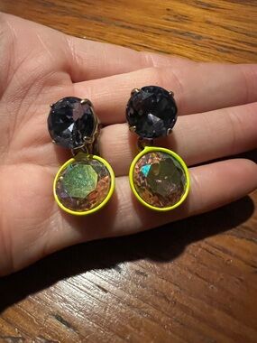 J. Crew Double Drop Earrings in Purple and Iridescent Green-Yellow